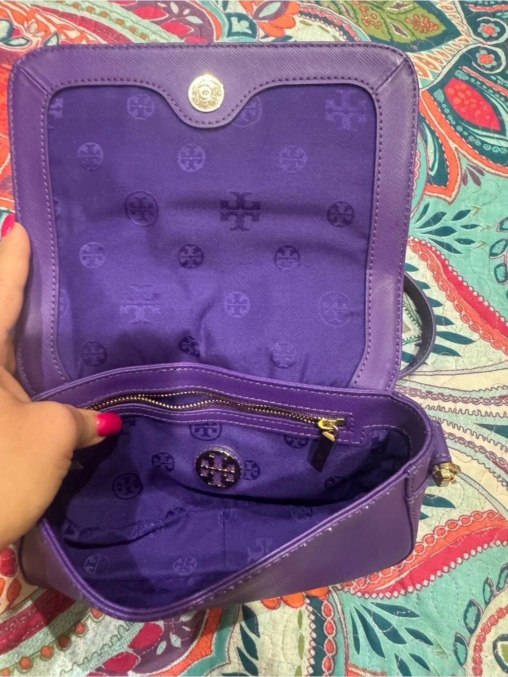 Tory Burch Purple Saffiano Leather Chain Strap Crossbody